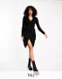 Фото #1 товара JDY Tall wrap knitted mini dress in black