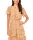 Women's Printed Smocked-Waist Faux-Wrap Tiered Midi Dress