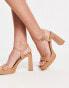 Stradivarius heeled platform sandal in tan Бежевый, 40 - фото #1