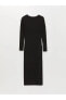 V Yaka Düz Uzun Kollu Kadın Elbise