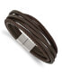 ფოტო #1 პროდუქტის Stainless Steel Brushed Multi Strand Brown Leather Bracelet