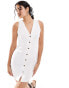 Фото #1 товара New Look linen button through mini dress in white