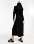 New Look long sleeve ribbed twist detail midi dress in black