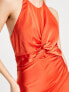 Фото #3 товара ASOS DESIGN Tall knot front satin maxi dress with tie back detail in orange