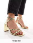 ASOS DESIGN Wide Fit Hampstead studded mid heeled sandals in gold