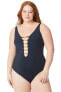 Фото #1 товара Bleu Rod Beattie Lace Down Over The Shoulder One-Piece Swimsuit Size 18W Black