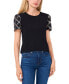 Фото #1 товара Women's Mixed-Media Tweed-Sleeve Knit Top