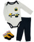 ფოტო #1 პროდუქტის Baby Boys Construction Long Sleeve Bodysuit, Pants and Socks, 3 Piece Set