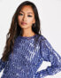 ASOS DESIGN long sleeve shift mini dress in plisse sequin in blue