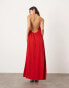 ASOS EDITION soft low back halterneck maxi dress with pockets in red