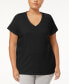 ფოტო #1 პროდუქტის Womens Plus size Sleepwell Solid S/S V-Neck T-Shirt with Temperature Regulating Technology
