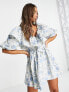 Фото #1 товара ASOS EDITION ruffle detail mini smock dress in blue floral jacquard