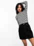 Vila lettuce edge long sleeved ribbed top in black stripe