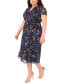 Фото #4 товара Plus Size Printed Split-Neck Pintuck Midi Dress
