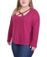 ფოტო #3 პროდუქტის Plus Size Long Sleeve Jeweled Neck Top