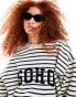 4th & Reckless boucle Soho logo sweatshirt in cream and navy stripe