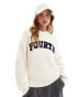 4th & Reckless knitted rib logo crew neck jumper in cream