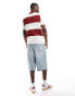 ASOS DESIGN relaxed knitted stripe polo in slubby texture in red Красный, L - Chest 42 - фото #3