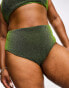 Фото #2 товара ASOS DESIGN Curve mix and match glitter high waist bikini bottom in green