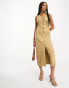 Фото #1 товара ASOS DESIGN twill midi dress with button through in camel