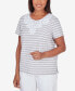 Фото #6 товара Petite Classic Neutrals Lace Neck Striped Split Hem T-shirt