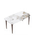63" Modern Artificial Stone Pandora White Curved Metal Leg Dining Table -6 People