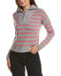 Фото #1 товара Qi Cashmere Striped Zip Mock Neck Cashmere Sweater Women's Grey Xs