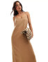 New Look linen look strappy slip midi dress in camel