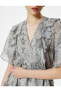 Фото #5 товара Вечернее платье Koton Леопардовое мини с V-образным вырезом и оборками
