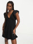 Фото #1 товара Miss Selfridge smock mini dress with frill sleeve in black