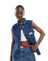 Фото #1 товара Calvin Klein Jeans sleeveless lean denim shirt in mid wash