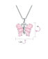 ფოტო #2 პროდუქტის Handcrafted Carved Light Pink Natural Rose Quartz Translucent Garden Butterfly Pendant Necklace For Women Sterling Silver With Chain