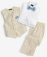 ფოტო #6 პროდუქტის Little Boys Machine Washable Natural-Linen-Look Vest, Shirt, Pants, Bowtie and Pocket Square, 5 Piece Set