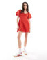 Фото #1 товара Wednesday's Girl bow detail puff sleeve textured mini dress in red