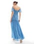 ASOS DESIGN frill bardot ruched maxi dress in blue Entenei, 46 - фото #3