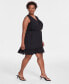 Фото #3 товара Plus Size Solid Sleeveless Tie-Front Elastic-Waist Tiered Dress, Created for Macy's