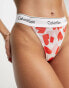 Calvin Klein mesh high leg string thong in red heart print