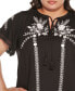 Фото #5 товара Black Label Plus Size Embroidered Tie-Neck Peasant Top