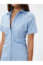 Midi Gömlek Elbise Düğmeli Drapeli Büzgülü Kısa Kollu