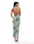 Фото #3 товара ASOS DESIGN mesh twist halter maxi dress with drape bodice in tonal green shell print