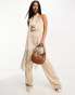 Фото #4 товара In The Style x Georgia Louise fringed scarf detail wide leg jumpsuit in stone