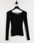 Pieces cotton button front long sleeve t-shirt in black - BLACK