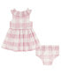 ფოტო #2 პროდუქტის Baby Girls Brush Plaid Poplin Surplice Dress and Diaper Cover Set