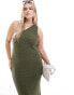 Фото #1 товара ASOS DESIGN Curve – Strick-Maxikleid in Khaki mit One-Shoulder-Träger