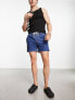 ASOS DESIGN pull on shorter length denim shorts in mid wash blue