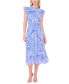 Women's Tropical-Print Flutter-Sleeve Smocked-Waist Midi Dress