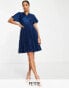 Фото #1 товара Closet London Petite wrap front pleated mini skater dress in navy