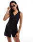 In The Style x Georgia Louise linen look sleeveless button through mini dress in black Черный, 38 - фото #1