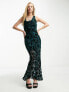 Фото #1 товара Sisters Of The Tribe cowl front maxi dress with open back in green burnout velvet