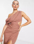 Фото #3 товара ASOS DESIGN – Drapiertes Midikleid in Rosé mit Cut-Out und One-Shoulder-Träger